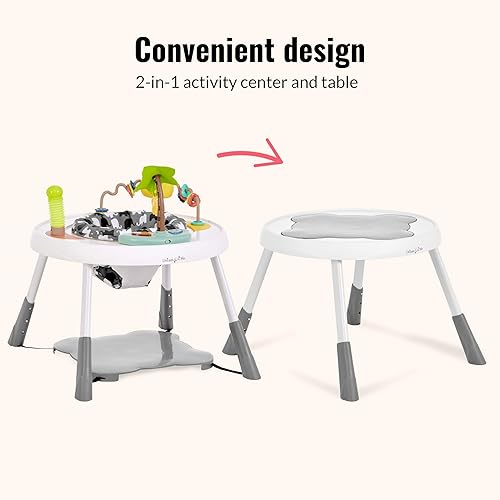 Miniatura 5 de Dream On Me Curio Sit N Seek - Centro de actividades para bebés en gris, centro de actividades 2 en 1 y mesa de juego con 3 juguetes desmontables y