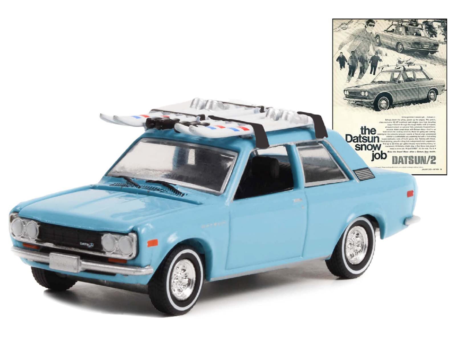 Amazon.com: Toy Cars 1970 Datsun 510 Blue with Ski Roof Rack The
