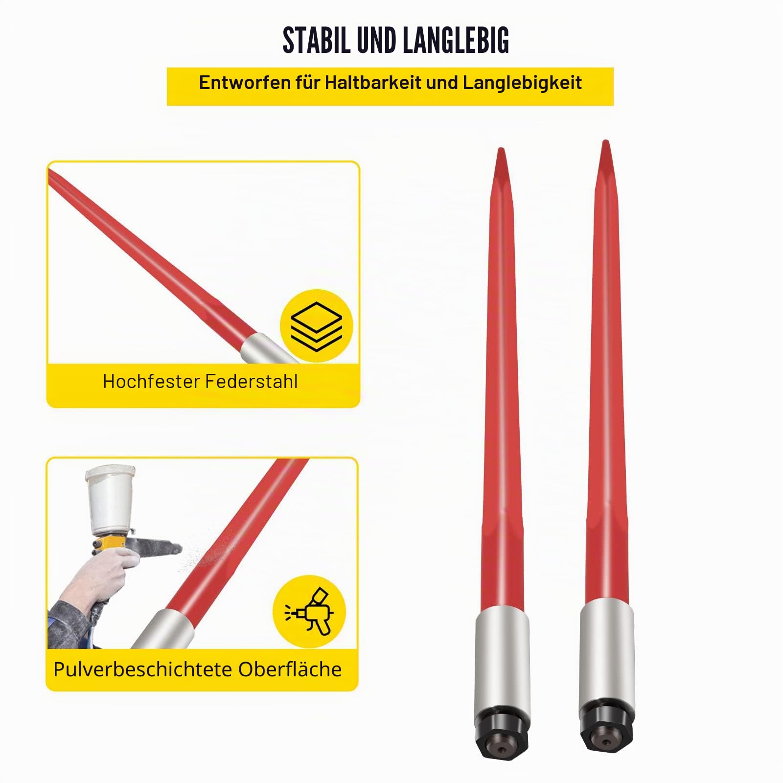 VEVOR Frontladerzinken 4,5 x 99 cm Ballenzinken 1360 kg Kapazität 2er-Set, Schnellbefestigung, quadratische Ballenspieße, rot beschichtete Ballengabeln für Schaufeln, Traktoren, Lader