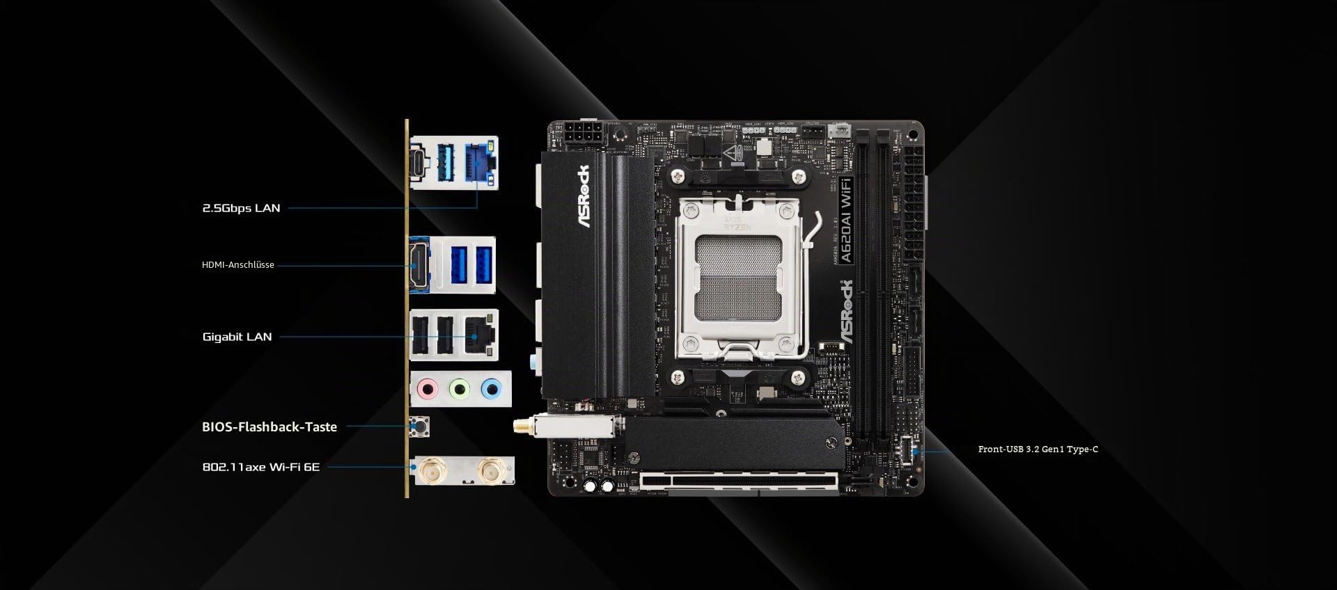 Asrock A620ai Wifi Amd A620a Socket Am5 Mini Itx (asrock A620ai Wifi Amd Am5 Socket Motherboard, MinI-Itx, 2x Ddr5 Slots, 2x M.2 Socket, 2.5gbe Lan,