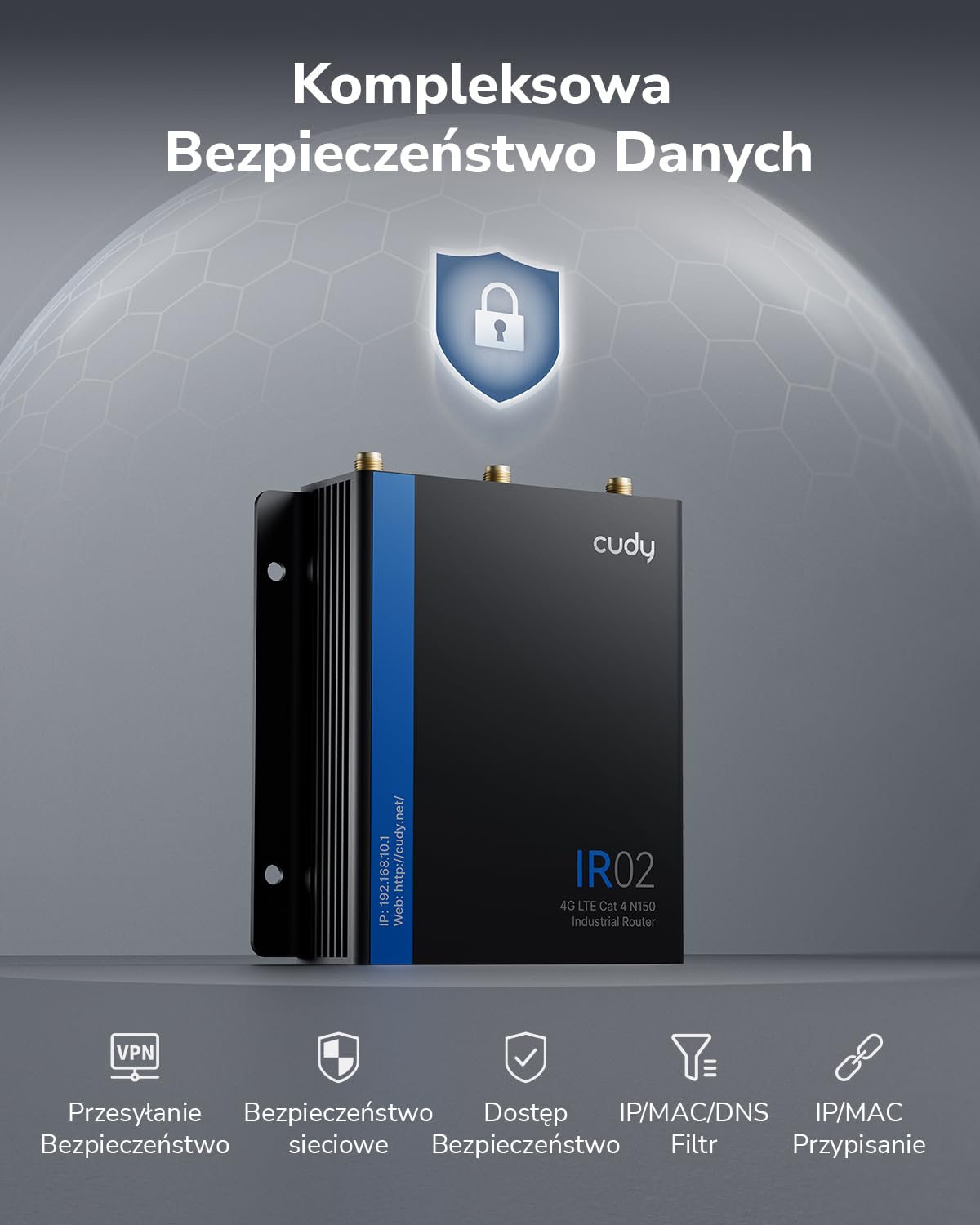Cudy Przemysłowy router WiFi 4G LTE Cat4 N150, Dual SIM router komórkowy z RS232/RS485 i IO, szeroka temperatura -40~75°C, metal IP30, do automatów sprzedających, bankomatów, sklepów, urządzeń IoT