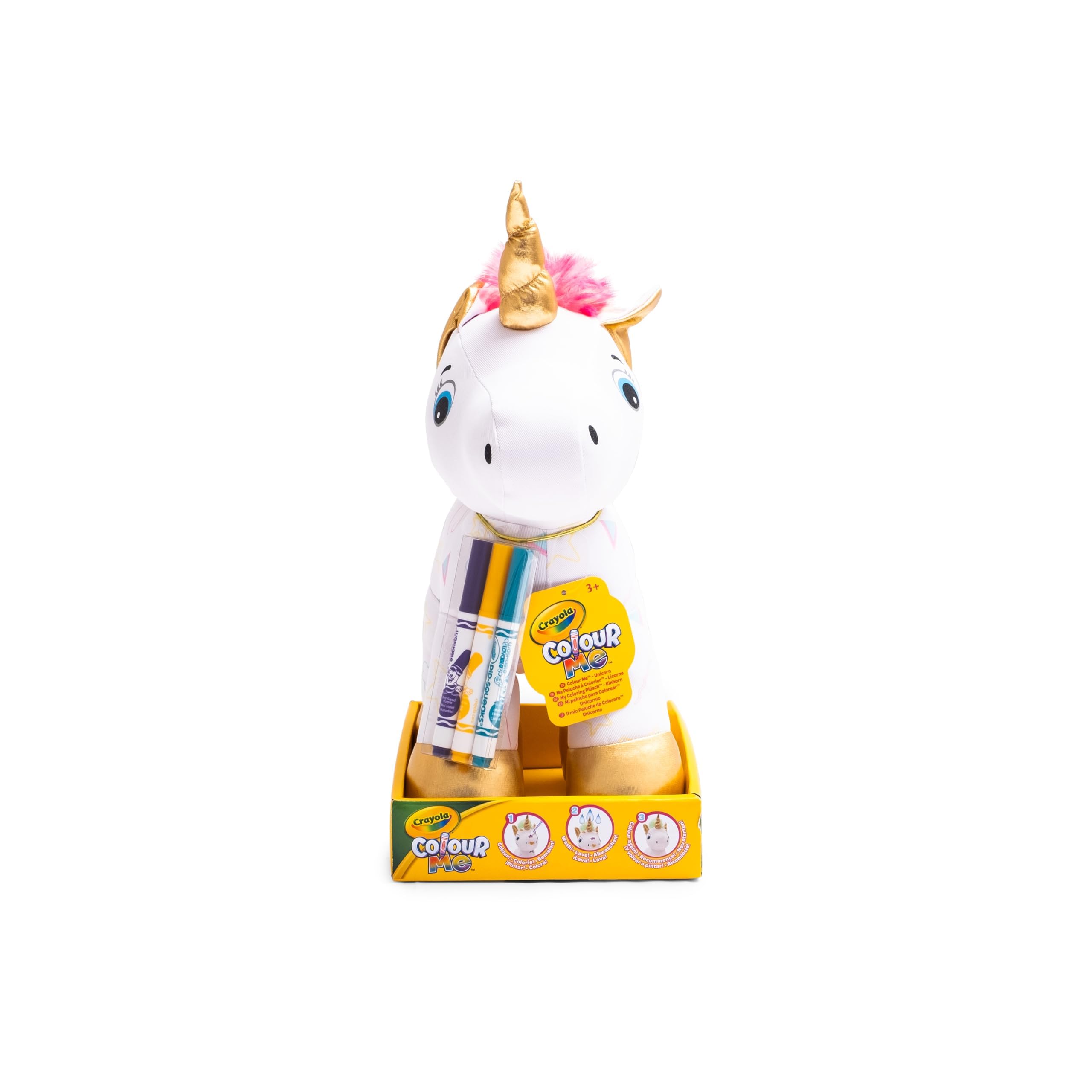 CRAYOLA Colour Me Plush, Peluche Colorabile con 3 Pennarelli, Soggetto Unicorno, attività Creativa e Regalo per Bambini, da 3 Anni, 4026316