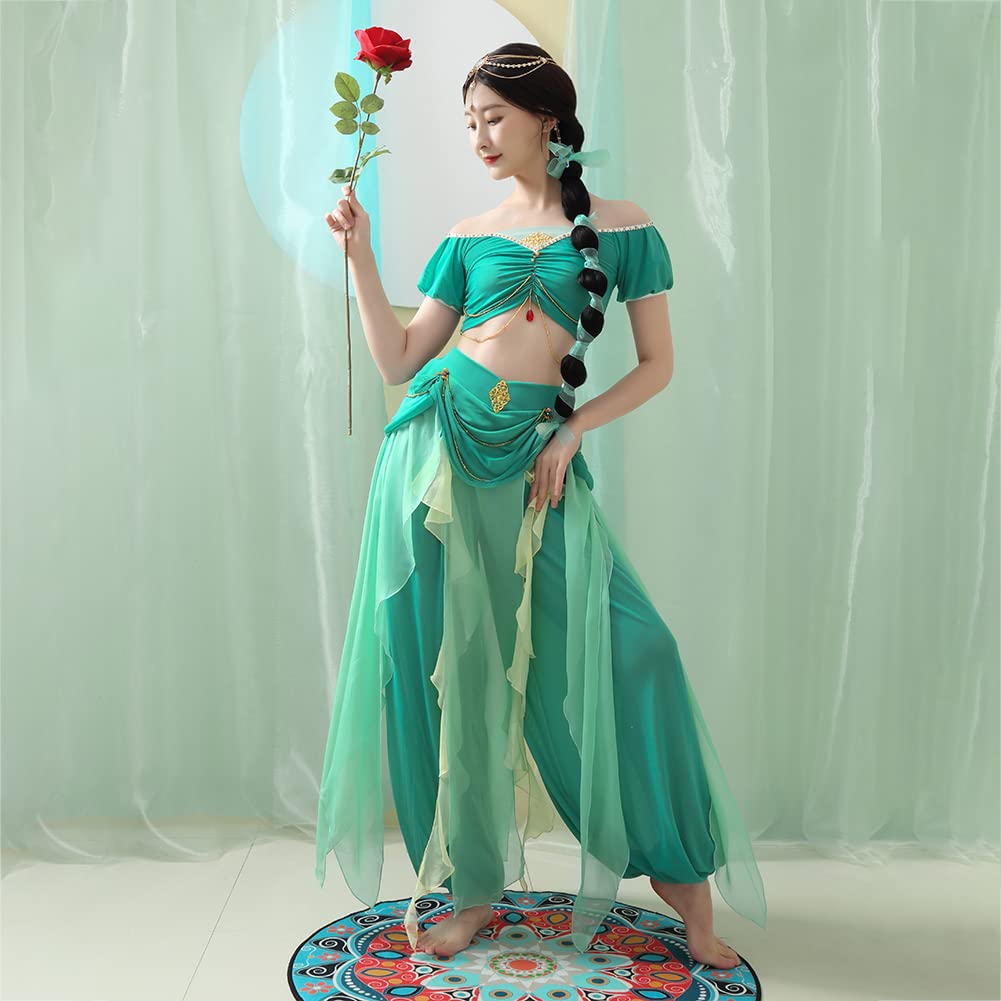 ROYAL SMEELA Costume Principessa Jasmine Per Donna Costume da principessa gelsomino Vestito Principessa Aladdin Vestito Di Principessa Jasmine adulto Costume Halloween Carnevale Cosplay Jasmine