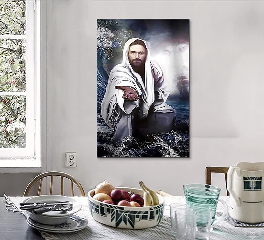 Wandbild 'Jesus Geht Auf Dem Wasser' – Gerahmter Leinwanddruck, Christliche Kunst, Religiöse Deko