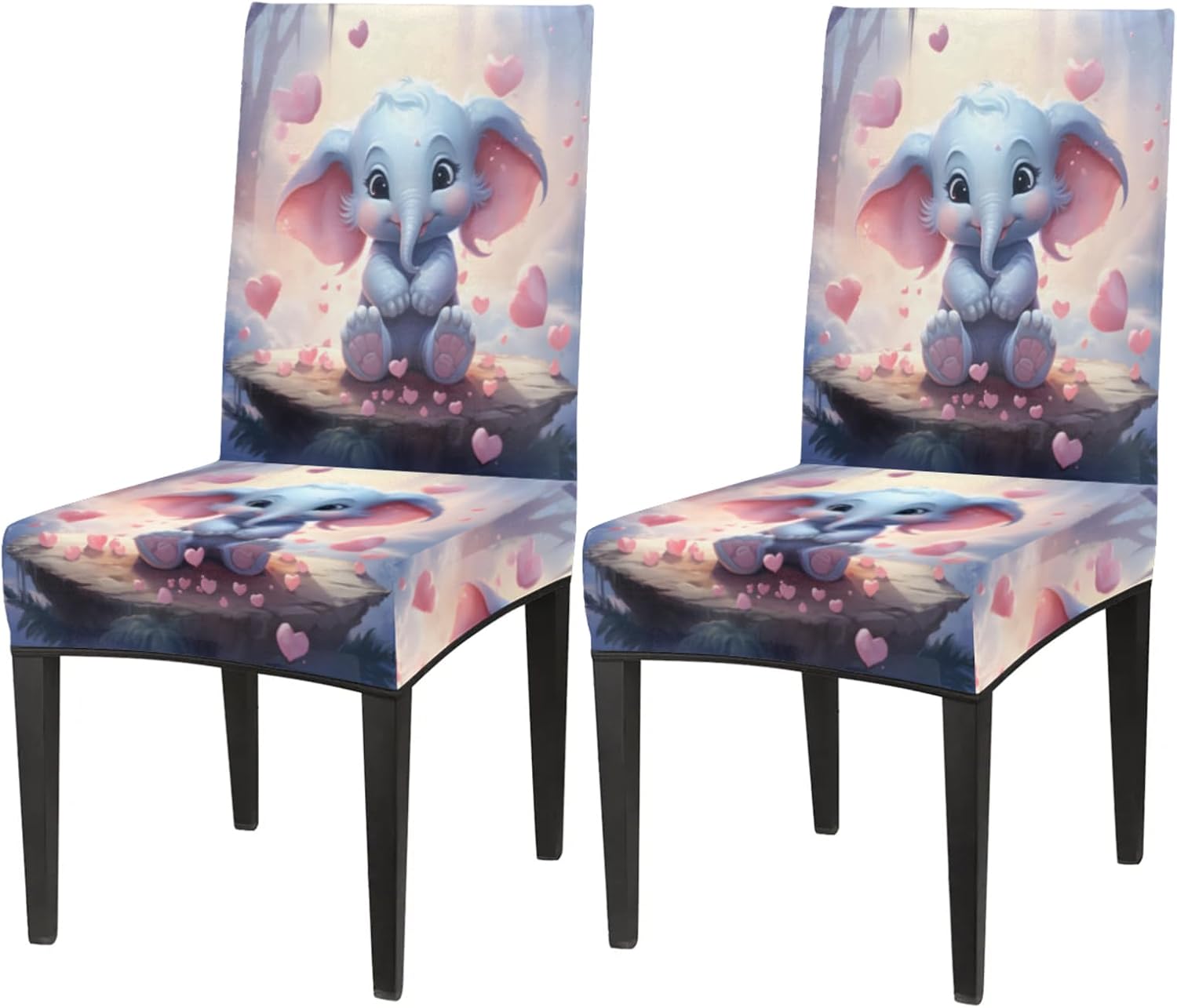 QsirBC Cute Elephant Heart Stretch Dining Room Chair Covers Set of 6 Chair Slipcovers Removable Washable Kitchen Seat Covers Chair Protectors for Hotel Party Wedding