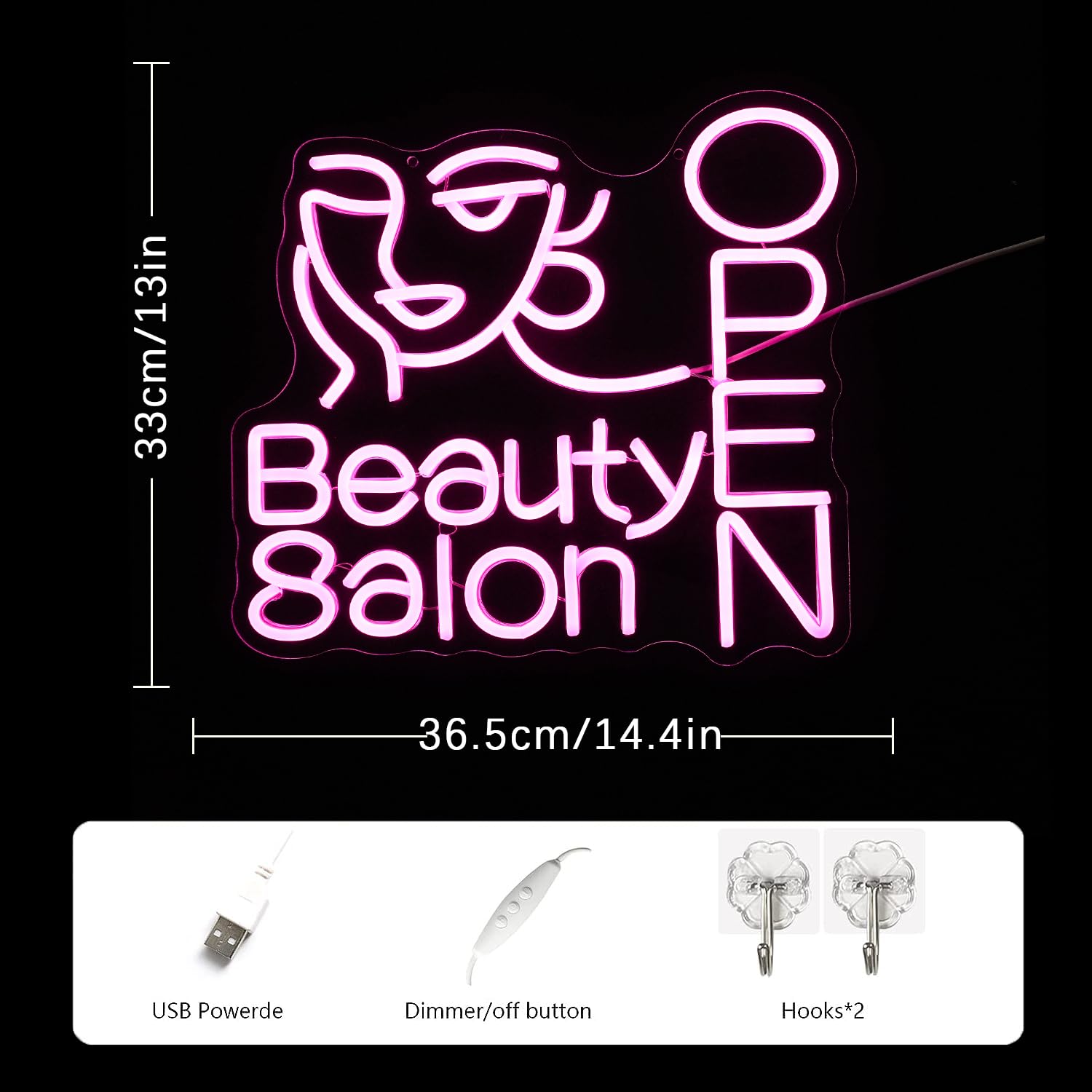 Panneau néon ouvert pour salon de beauté - Lumière néon - Lumière LED - Pour salon de beauté - Pour salon de beauté, ongles, studio, salon de coiffure, dressing, décoration