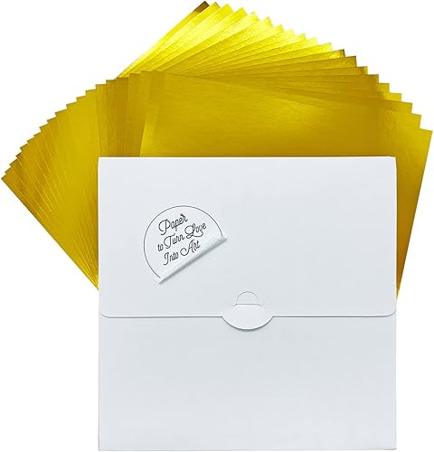 Tex Papel Kit de 20 hojas de papel laminado dorado de doble cara de 6.35ozm + 1 carpeta de papel blanco de 12.35ozm  Suministros de álbumes de