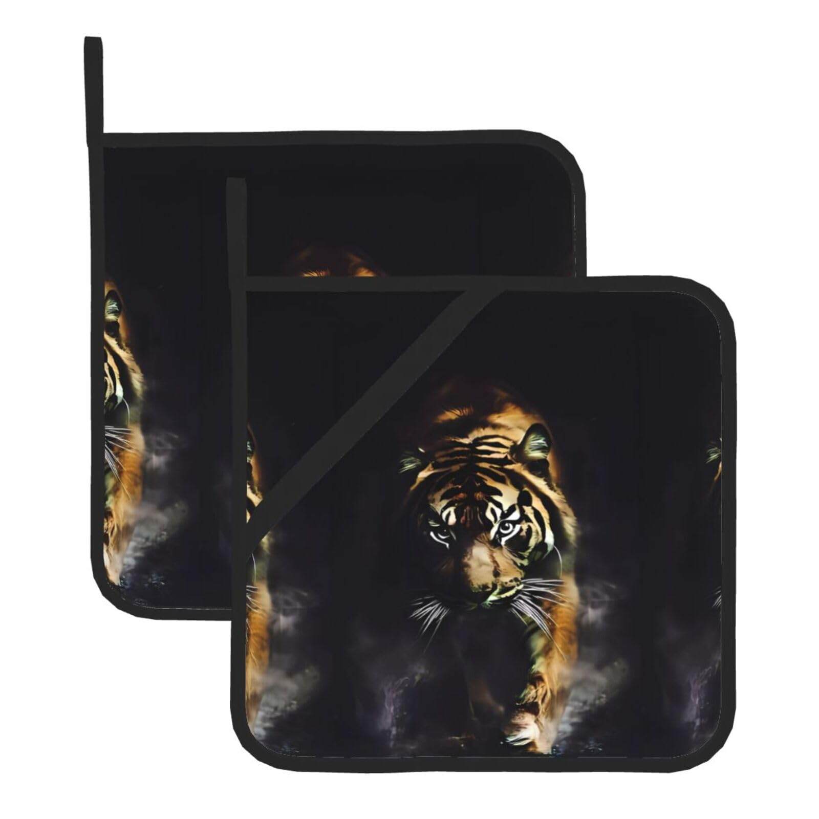 HJFCZH Tiger Prints Square Hot Pads for Kitchen - Waterproof Heat Resistant Potholders, Thick Trivet Covers with Hanging Loops, Oven & Grill Dish Protectors (2-Pack)
