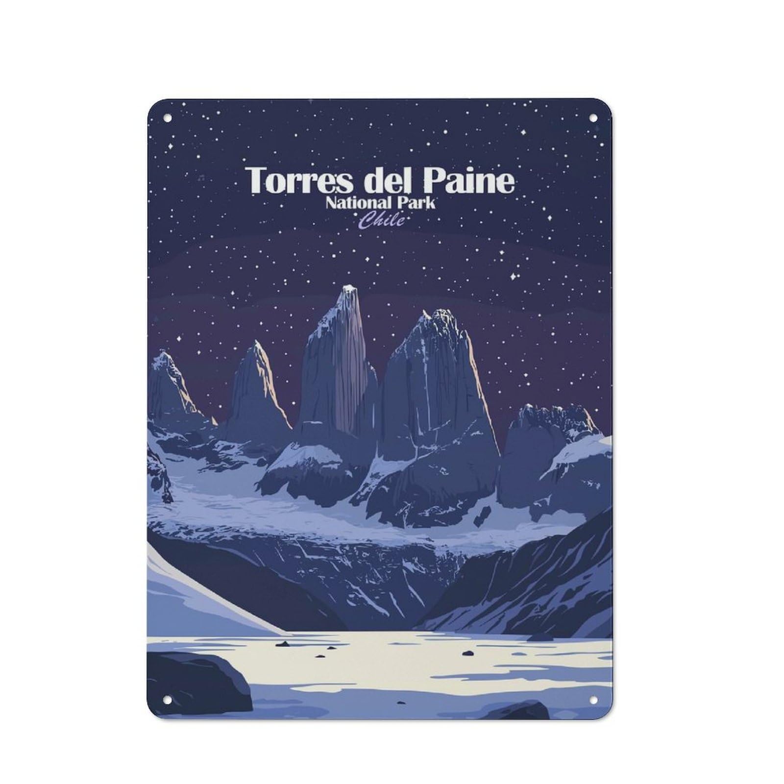 Junmoney Style-10 Torres Del Paine National Park Everyday Metal Wall Decor 40X30cm, Decorative Tin Plaque For Flat, Dorm Room, Lounge Or Cafe