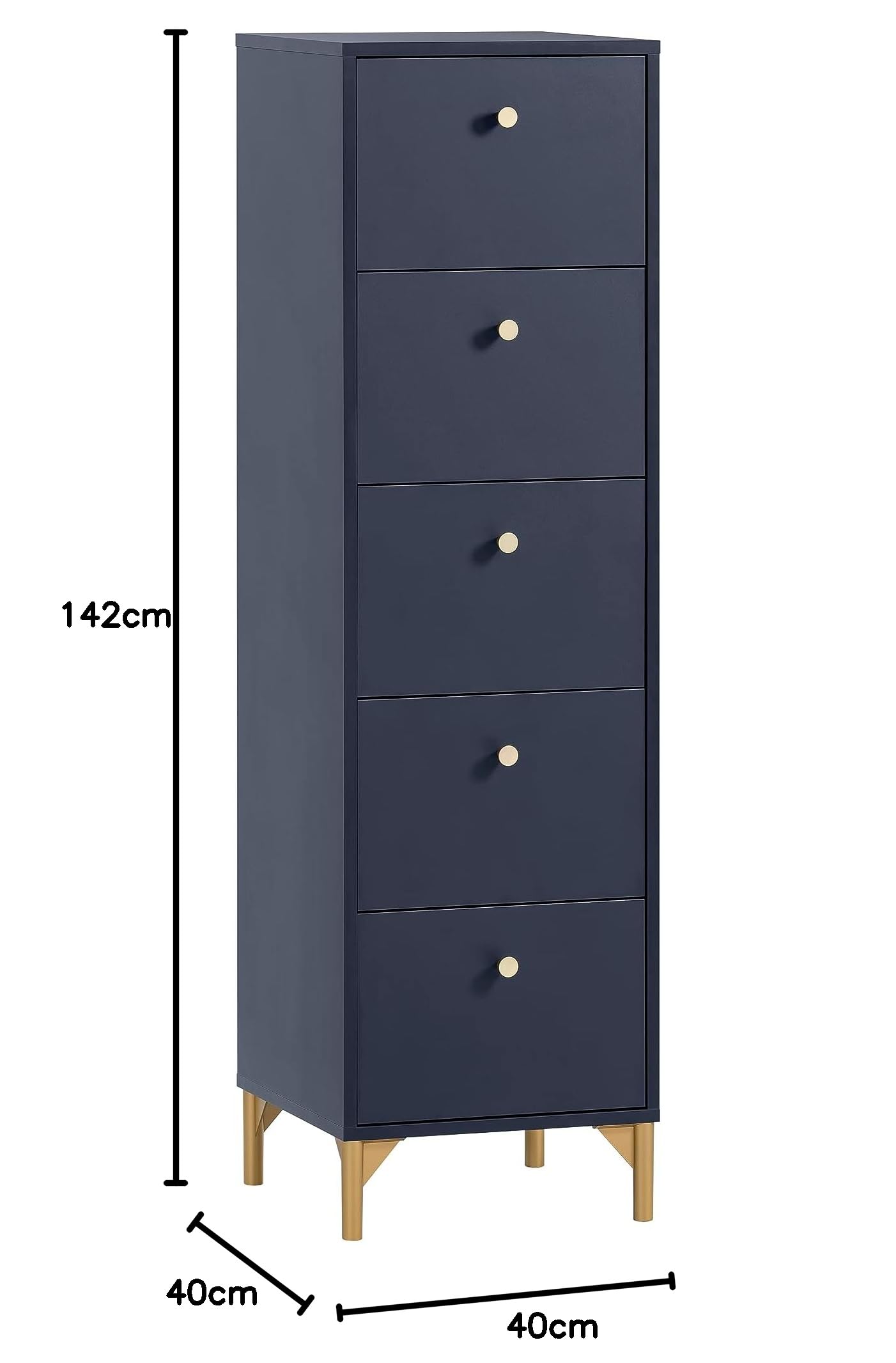 Schildmeyer Alfa 155477 - Cómoda color azul noche / dorado, 40 x 40 x 142 cm
