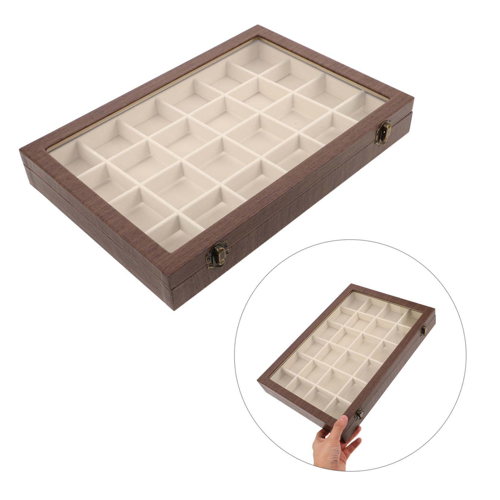 ERINGOGO Drewniane Pudełko Biżuterię z Przegródkami Vintage Organizer Kolczyki i Wisiorki z Przezroczystą Pokrywą Miękki Welurowy Wkład Przenośna Szkatułka Podróż