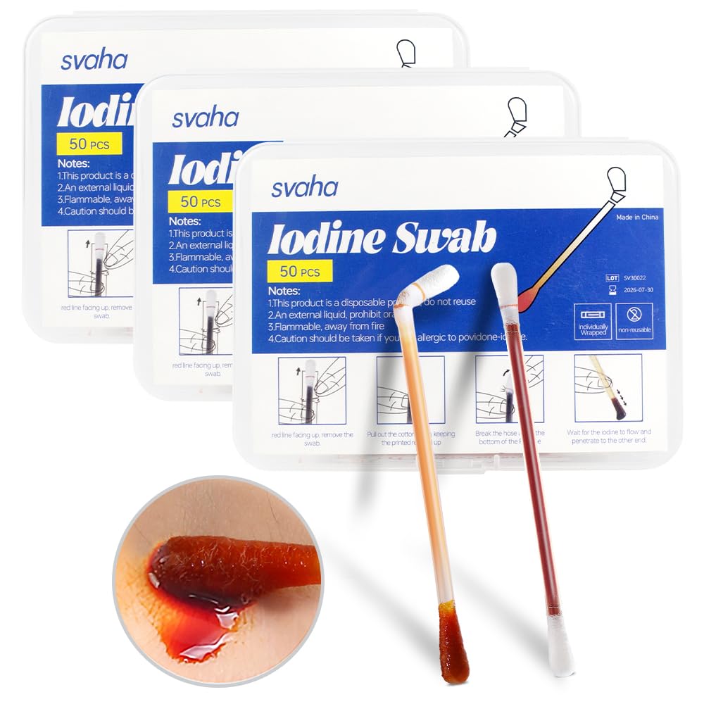 svaha 150 Count Iodine Swab Sticks, Individually Wrapped, for Wound Care and First Aid (150)