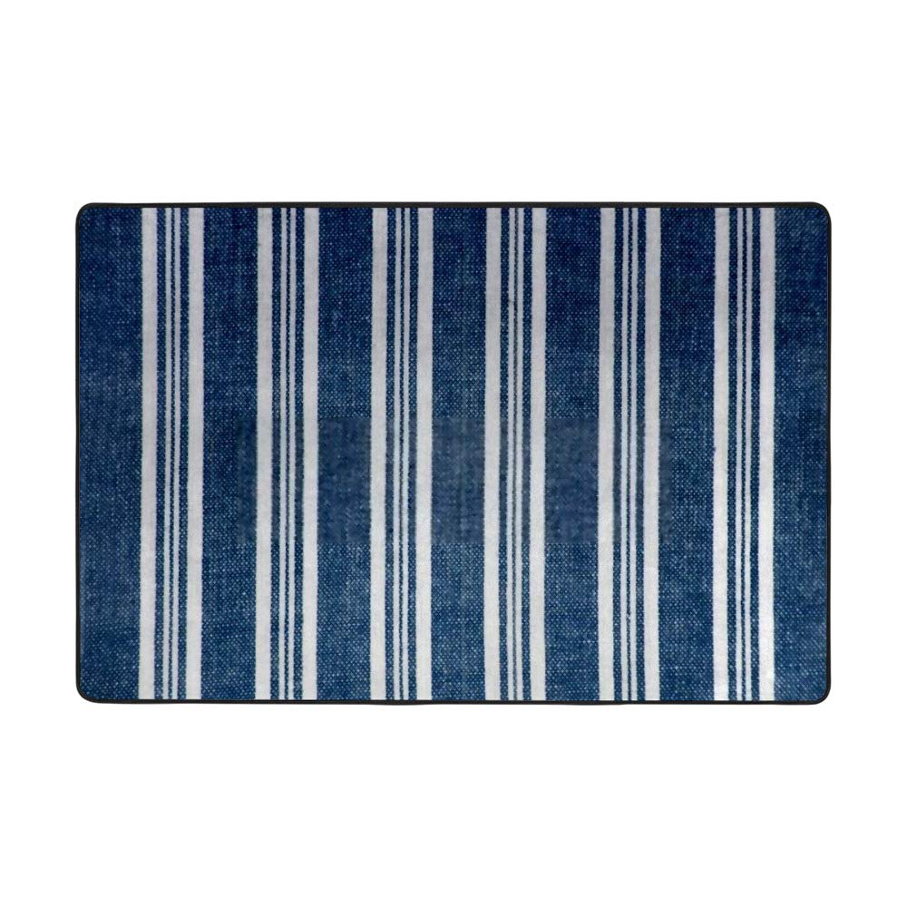 Tapis corail à rayures bleues et blanches en polyester-coton stretch 183x122 cm
