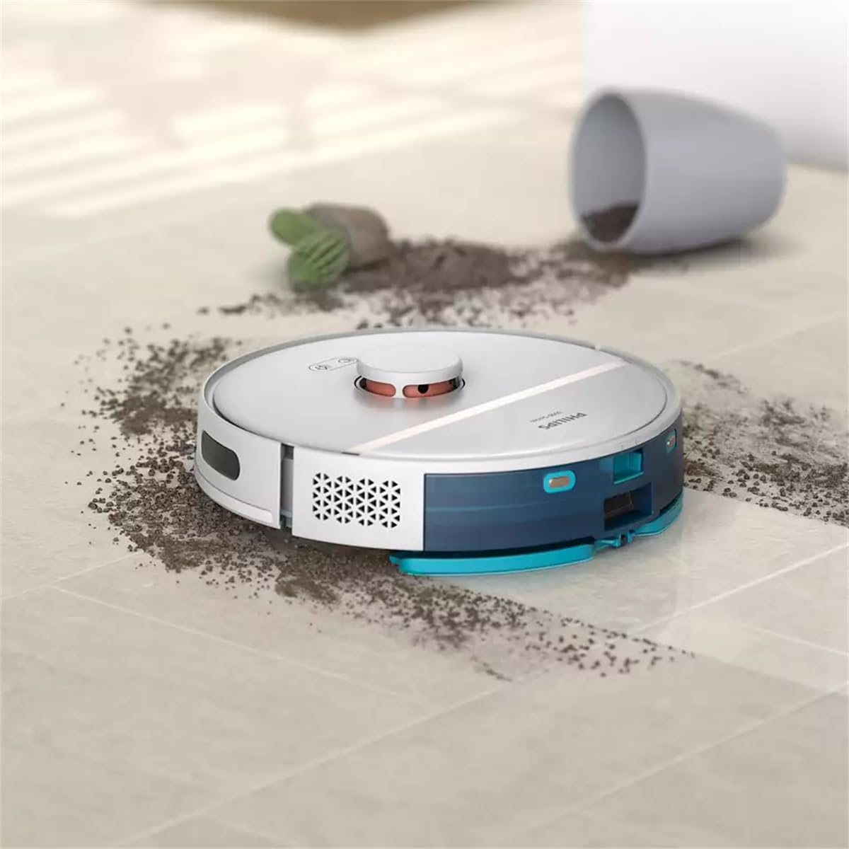 PHILIPS HomeRun Serie 3000 Robot Aspirapolvere e Lavapavimenti con Mappatura, Alta Potenza Asp.ne 4000 Pa, navigazione laser, 200 min funzionamento, per Tappeti e Peli di Animali, App WiFi, XU3000/02