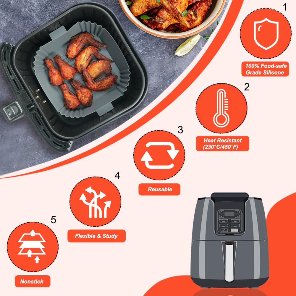 Air Fryer siliconen voering voor Instant Vortex Plus 8,5 l/torenoven, 9 inch grote luchtfriteuse voeringen vierkante airfryer accessoires voor LLIVEKIT 7L, Tefal Easyfry 11L en andere mini-oven 10-12L