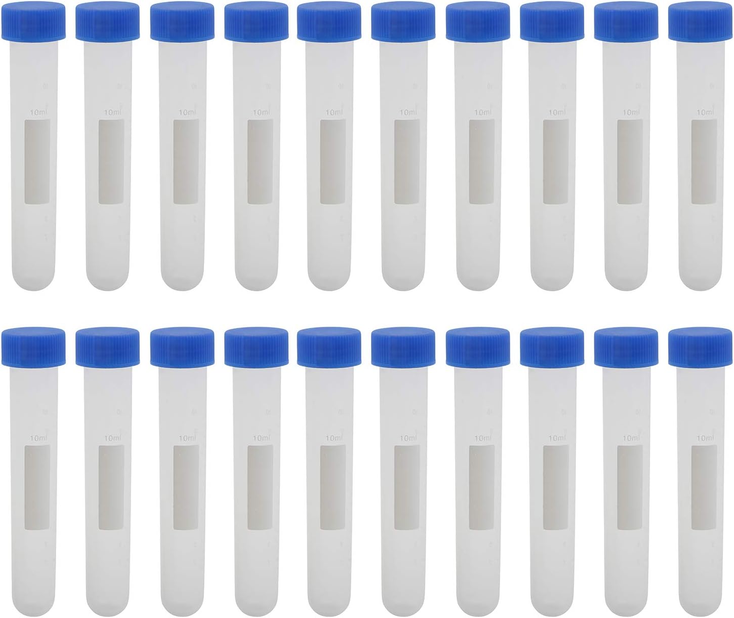 Kesell Centrifuge Tubes Round Bottom Screw Cap Plastic Test Tube Vials 10ml with Graduation and Writing Area, Pack of 20