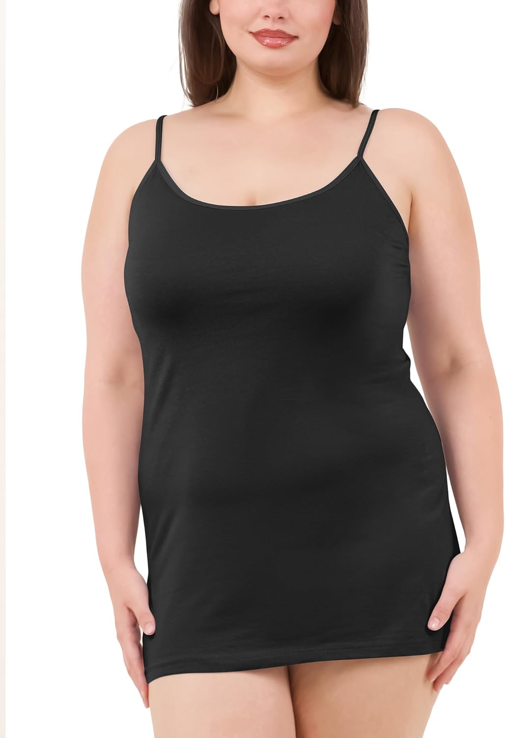 Long Cotton Camisole Spaghetti Strap Tank Top for Women Basic Cami Tops Womens Undershirts - Pack 1-4 - Image 2