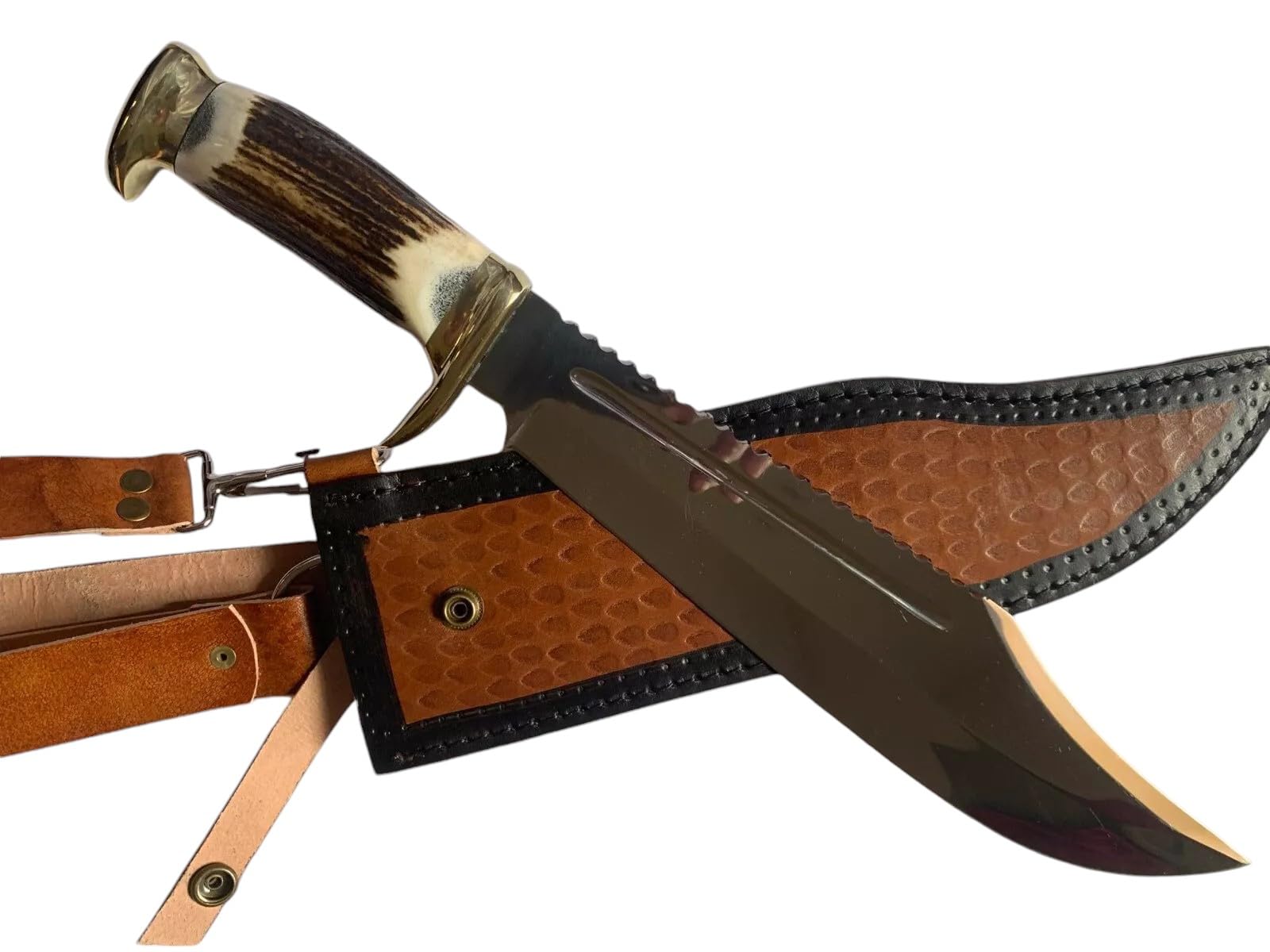 Hunting Knife Stag Horn Fixed Blade Bowie Knife - Stainless Steel Blade, Ergonomic Handle