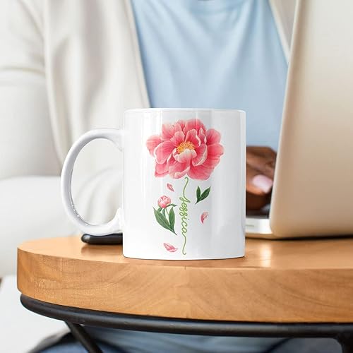 Miniatura 3 de CUBICER Tazas de café personalizadas, diseño de flor de peonía, tazas de cerámica blanca, taza de viaje grande, vaso para beber, regalos de Navidad