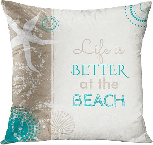Funda de cojín decorativa con diseño cuadrado de felpa Life is Better at The Beach con cremallera oculta para el hogar, 20 x 20 pulgadas