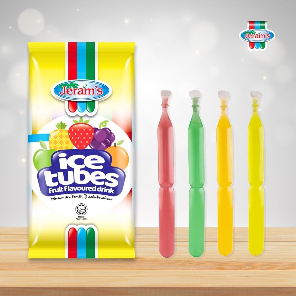 Jeram's Fruit Flavoured Ice Tubes | 10pcs x 75ml (750ml) | Assorted Flavours - Green Apple, Pineapple, Strawberry, Orange & Grape | Freeze & Enjoy as Ice Pop | Ready-to-Eat | Imported from Malaysia - Image 5 thumbnail