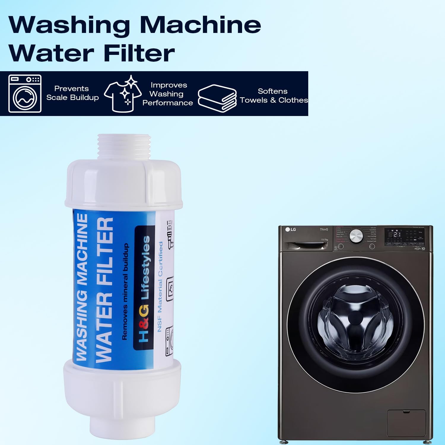 H&G Lifestyles Inline Water Filter for Washing Machine, Anti-Scale Garden Hose Filter,Reduce Water Hardness,with 3/4" GHT Prevents Scale Build Up,Descaler for Water Heater Patio Swamp Cooler 1Pack - Image 2