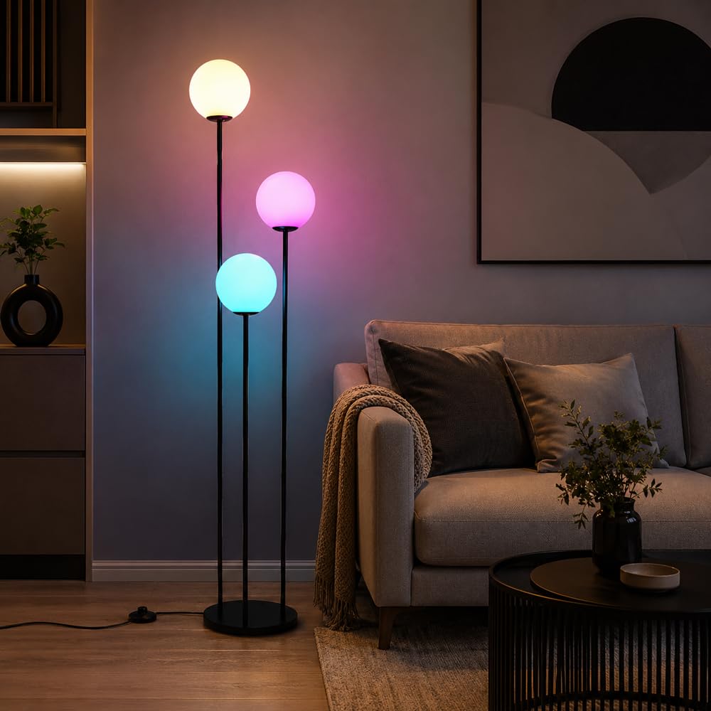 Wylolik Modern 3-Light Glass Floor Lamp, Globe Glass Colorful Standing Lamp