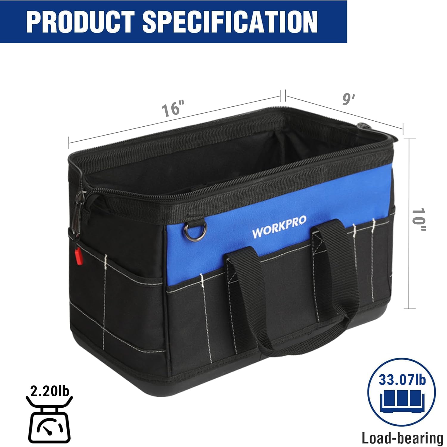 WORKPRO Tool Bag - 16" Wide Mouth Organizer -2 WORKPRO Tool Bag - 16" Wide Mouth Organizer -2