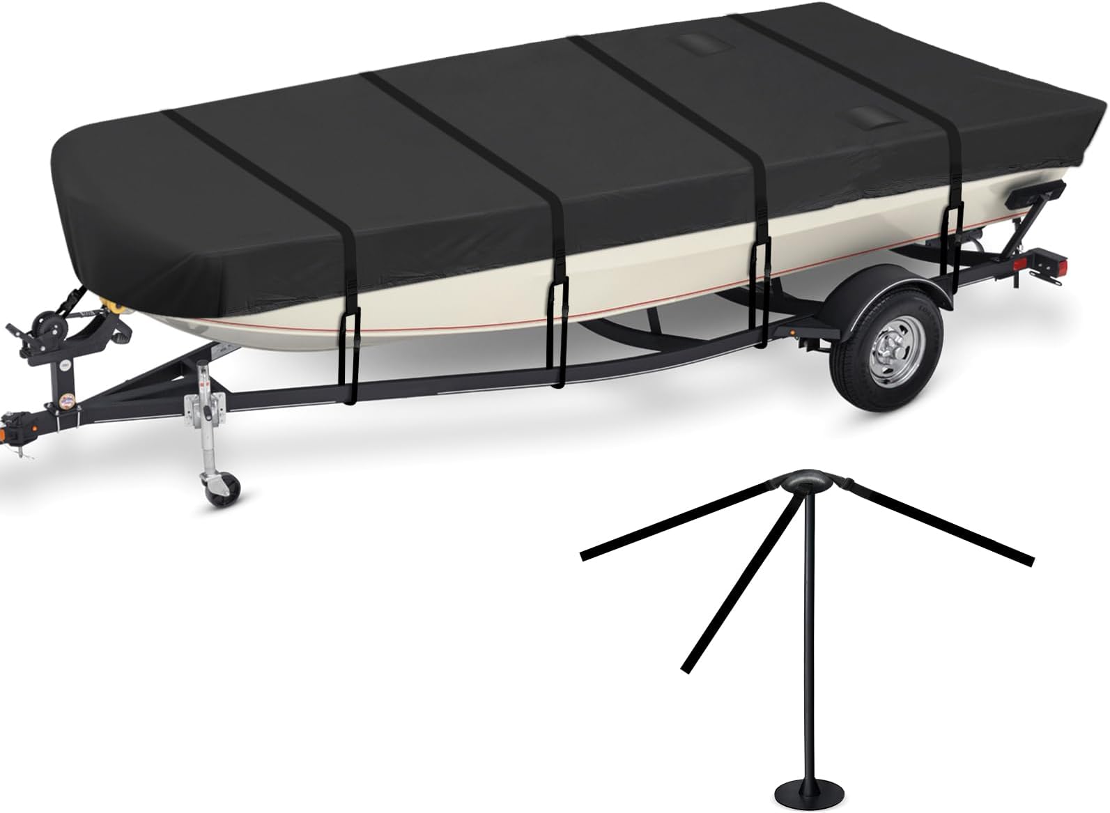 SILIVN Upgraded Waterproof Jon Boat Cover with Adjustable Support System, Heavy Duty All Weather Protection Boat Cover Fits 16-18ft Jon Boat Beam Width up to 79 inch (Black)