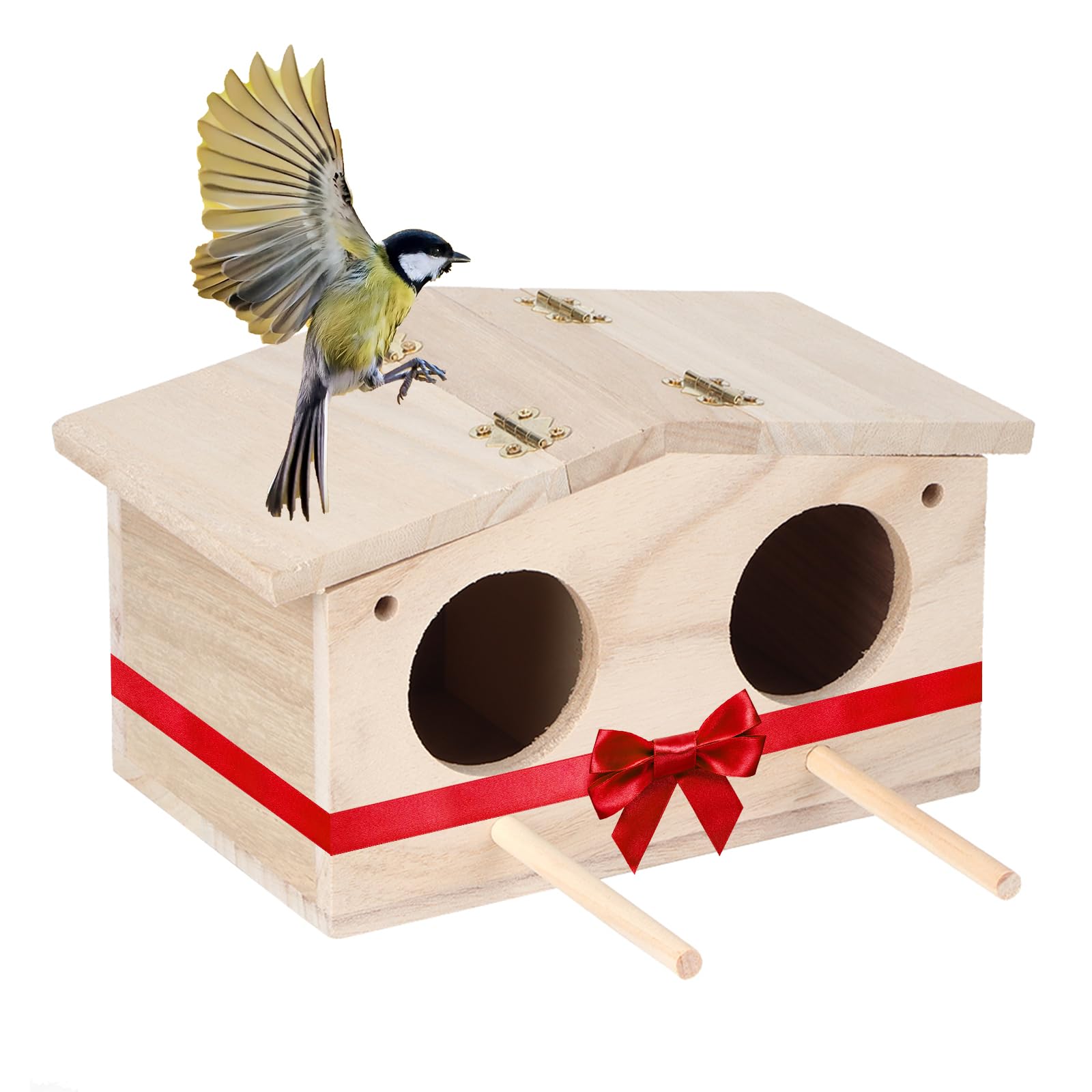 mumisuto Nichoir Oiseaux Exterieur en Bois, Nid Oiseau avec 2 Trous Entrée, Décoration de La Cour de Jardin, Cabane idéal pour Les Espèces Tel Que Les Mésanges