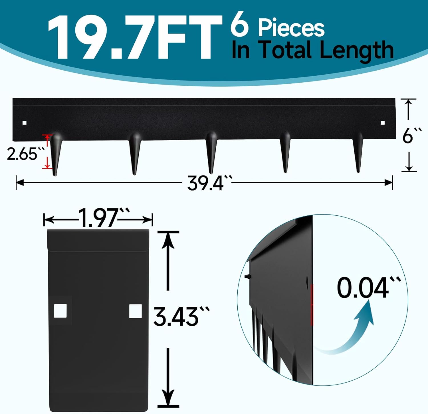 Metal Landscape Edging 6-Pack, 6" H x 39.4" L Galvanized Steel Garden Edging Border for Landscaping with Black Coated, Bendable Metal Edging for Garden, Yard, Lawn (19.7 Ft Total Length)