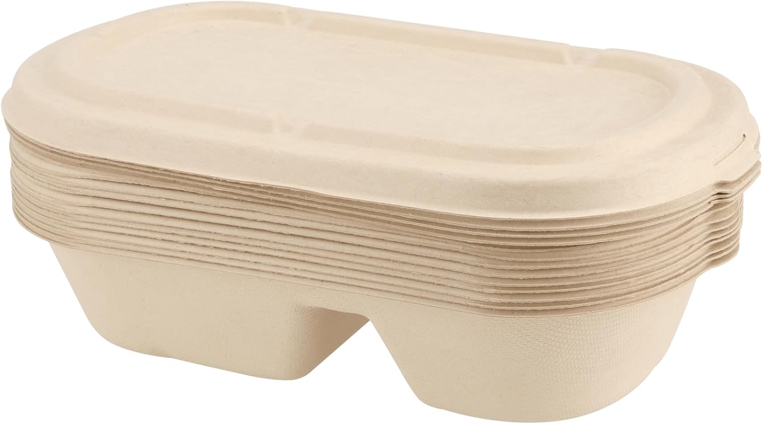 100 Set 2 Compartment Paper Bowls with Lids, 33oz Rectangular Paper Meal Prep Bowls for Salad Leftovers Storage