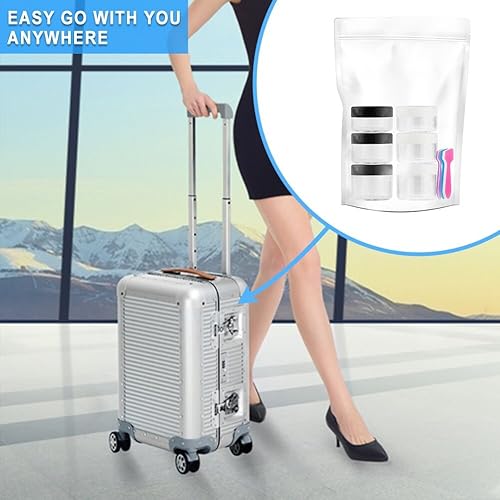 Miniatura 10 de Accmor 20 recipientes vacíos de plástico transparente para muestras con tapas de 3/5/10/15/0.71 oz tarros de cosméticos con 5 mini espátulas (color