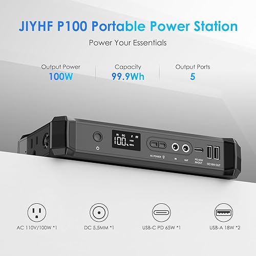 Miniatura 6 de JIYHF Banco de energía portátil con toma de CA, batería de reserva de 99.9 Wh, 100 W de CA y 65 W USB-C PD de carga rápida, ideal para trabajo al