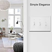 Vista 4 de Cubierta de Interruptor de Luz Triple Toggle Luca Placa de Pared Metálica, Paquete de 2 Blanco 3 Gang, Cubierta de Interruptor de Luz Placa
