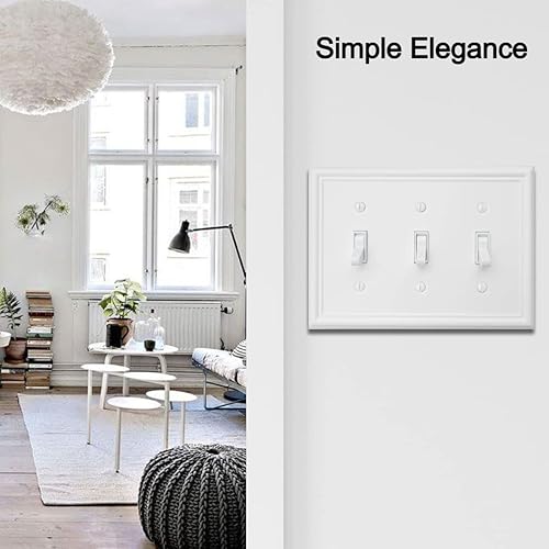 Vista 17 de Luca - Placa de pared de metal para interruptor de luz dúplex o palanca, paquete de 2 unidades, color blanco, 2 bandas, cubierta de salida
