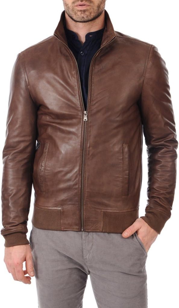 Men's Lambskin Leather Bomber Biker Jacket