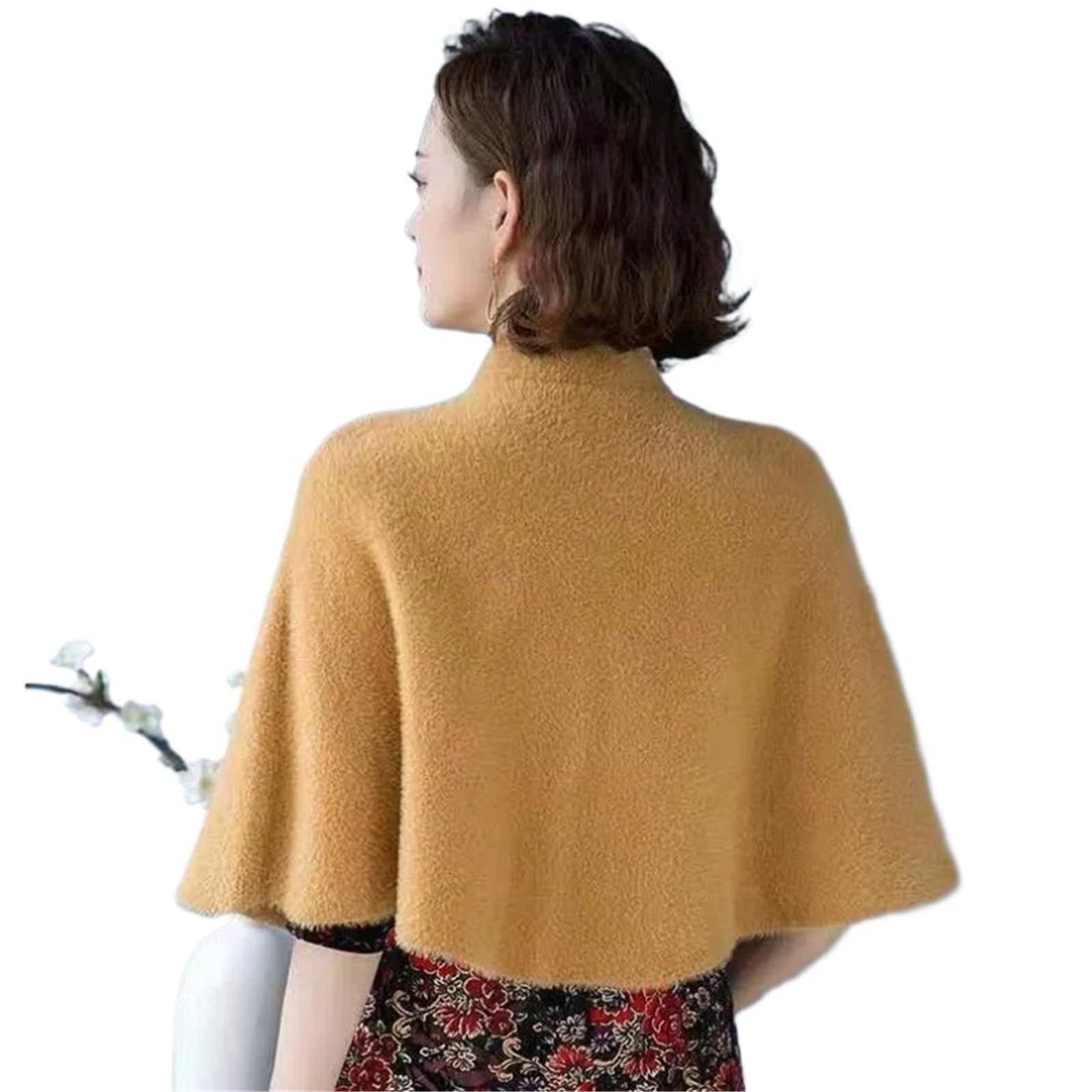 Poncho Invernali in Lana Cheongsam Mantelle Autunno Donna Solido Colletto Alto Un Bottone Temperamento Top
