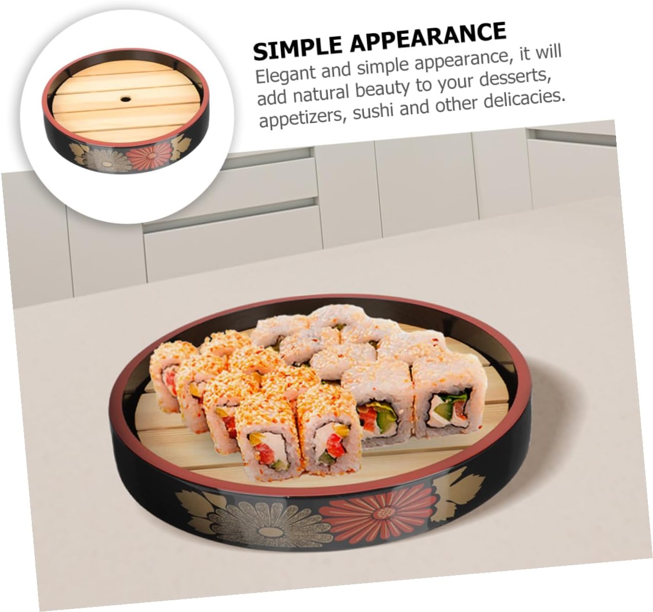 FRCOLOR Reusable Salmon Sashimi Plate round Sushi Serving Tray with Drain Board, 24.5cm Diameter, Household Dinner Sushi Dish for Japanese Cuisine and Entertaining