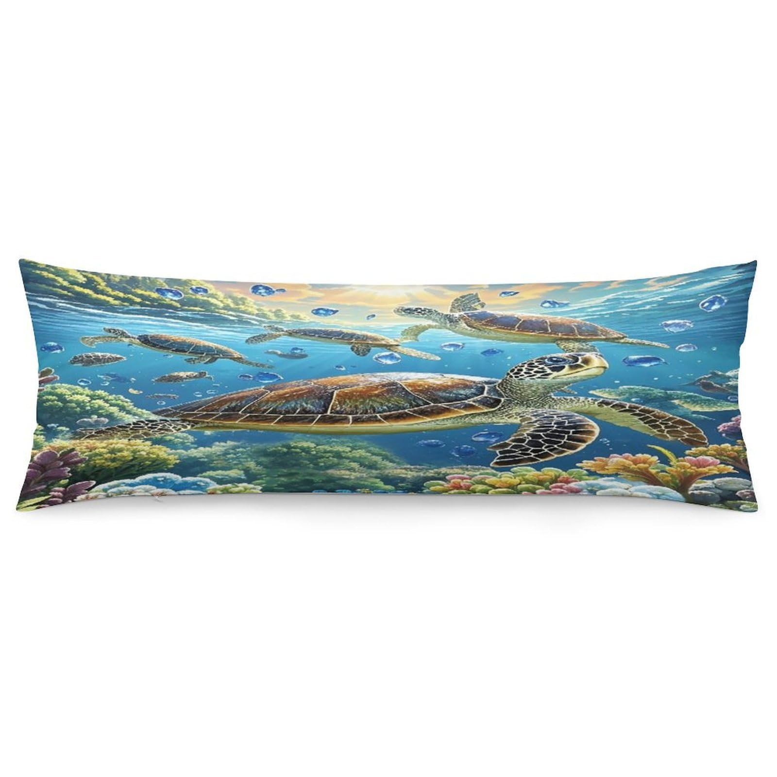 Sea Turtles Diamond Painting Pillowcase Long Body Pillow Cover Soft Decorative Body Pillow Case Breathable Large Pillowcase Cute Cozy Pillow Protector for Bed Sofa Couch Room 18.9 X 53 Inch