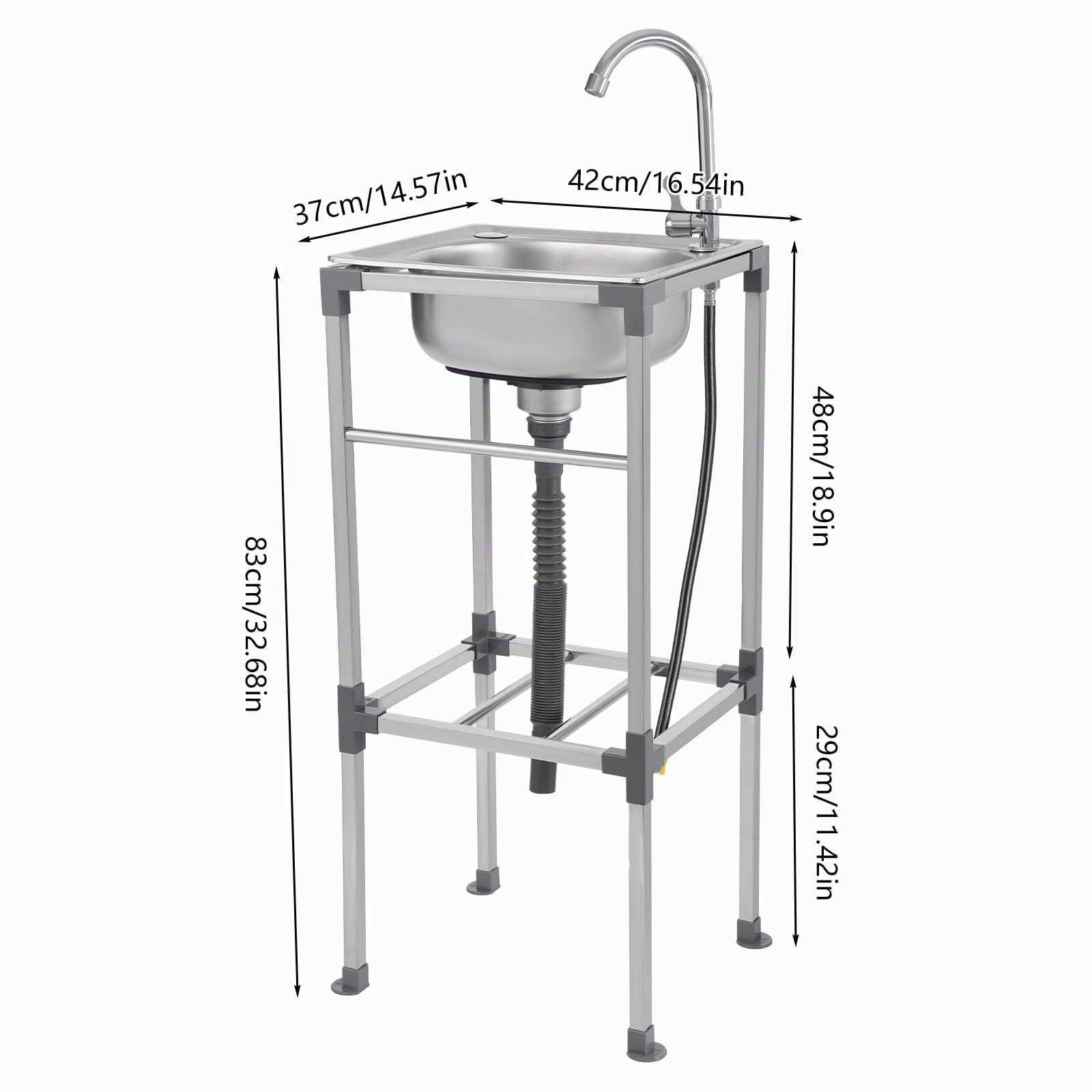 Fregadero de acero inoxidable independiente, 1 lavabo, fregadero de camping con armario inferior, 60 kg, capacidad de carga, fregadero exterior, camping, lavabo, lavabo móvil, ideal para cocinas