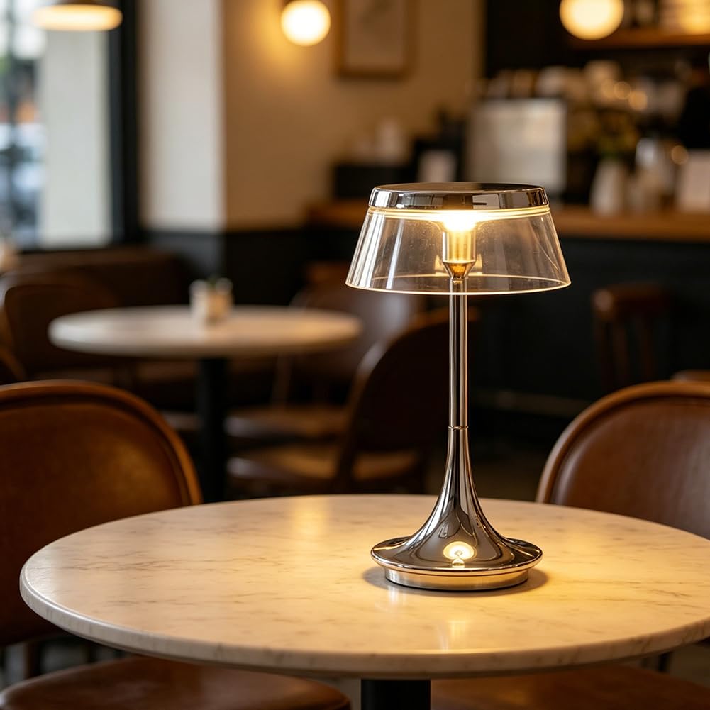 LED Tischlampe Pilz Kabellos Akku Pilzlampe Dimmbar Touch Control Tischleuchte USB Aufladbar Batteriebetrieben Pilzlampe Innen und Außen Tragbare Mushroom Lampe Chrom Nachttischlampe,Silber