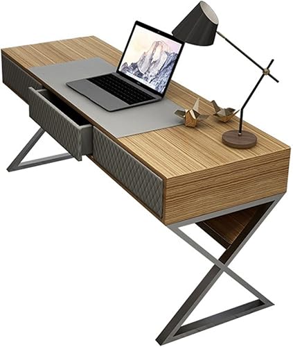 Escritorio de computadora moderno de lujo, escritorio para computadora portátil, decoración de cuero de madera, escritorio de PC, muebles de oficina