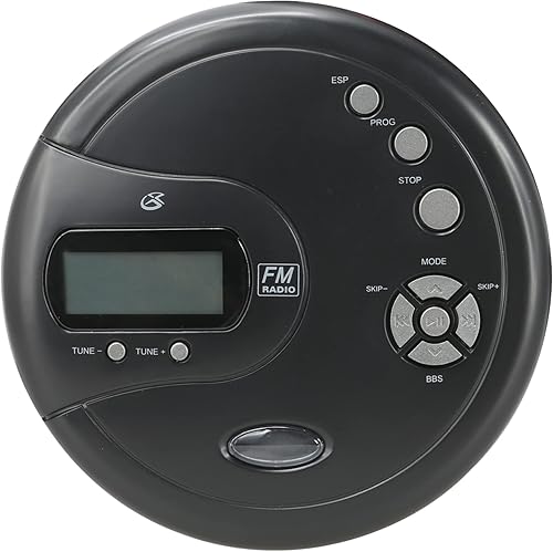 GPX PC332B - Reproductor de CD portátil con protección antideslizante, radio FM y auriculares estéreo, color negro