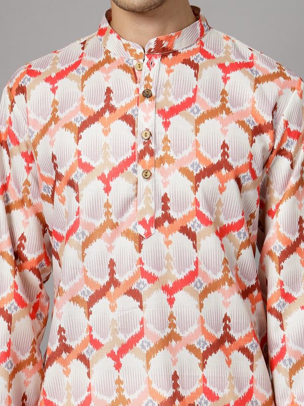 Image of Vastraa Fusion Men's Printed Kurta Pure Cotton Long Kurta, Round Collar, Full Sleeves, Button Kurta, Ethnic Wear