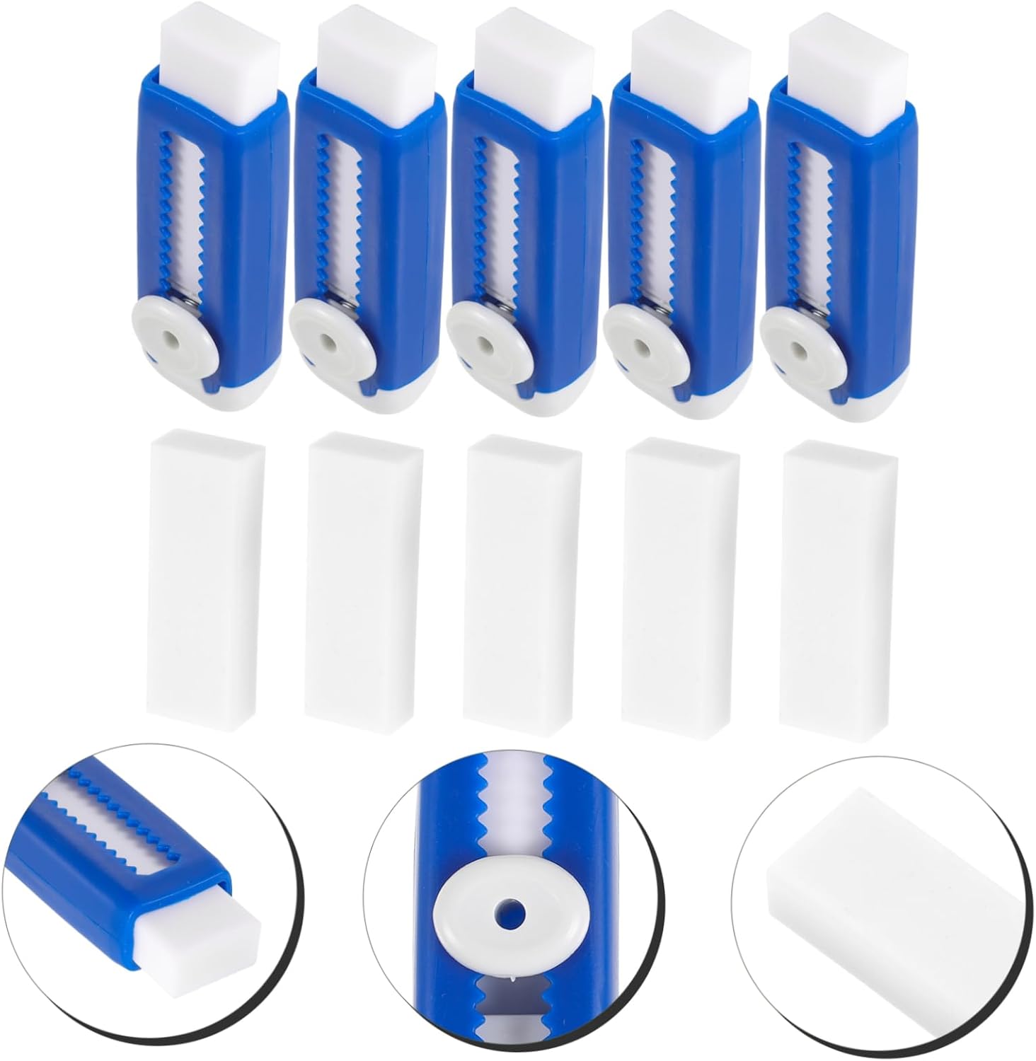 5sets Retractable Erasers Soft Touch Design Clean No Smudge for Students Art and Exam Use Compact and Portable School Supplies Blue and White Colors