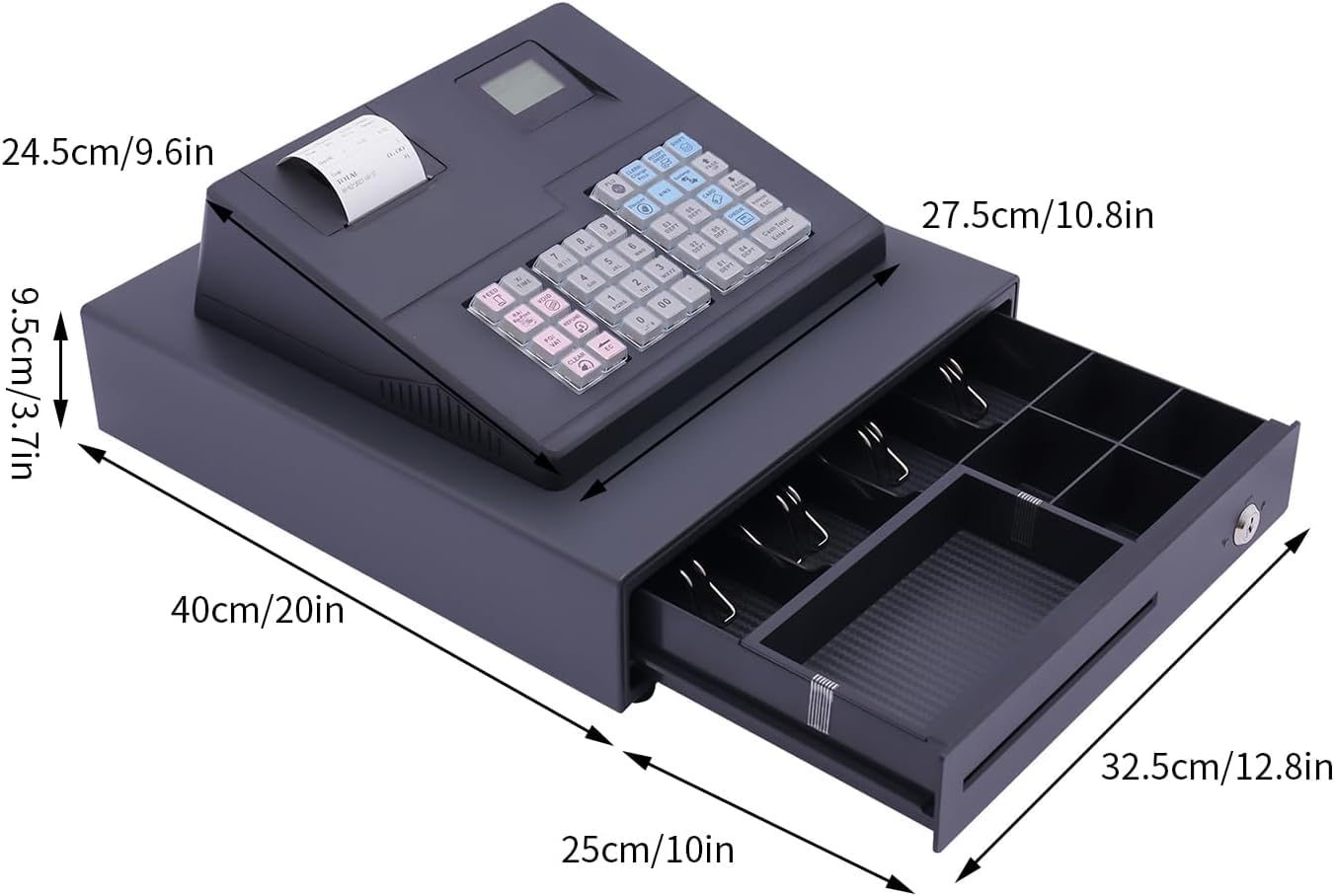 ECR600 Thermo-Registrierkasse, elektronische Registrierkasse, Kassensystem mit 38 Tasten, 8 Digitale LED-Registrierkassendrucker for Einzelhandelsrestaurants