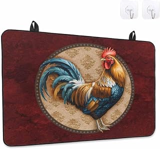 Farmhouse Chicken Stove Top Covers for Electric Stove, Animal Retro Brown Floral Texture Dark Red Glass Ceramic Stove Cover Foldable Rubber Mat Heat Resistant Cooktop Protector for Kitchen 36''x21''