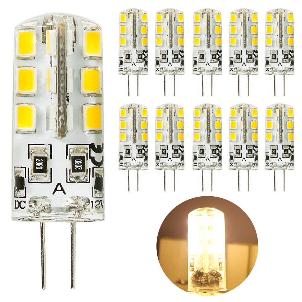 10 Pack G4 LED Bulbs 3W Warm White – Upgraded Version of Electrolytic Capacitor – 3W LED Equivalent 25W Halogen Bulb, DC 12V