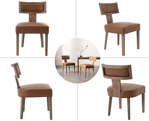 Miniatura 27 de EALSON Juego de 2 sillas de comedor modernas de mediados de siglo, sillas de cocina tapizadas de lino, sillas de comedor de granja, sillas Nailhead